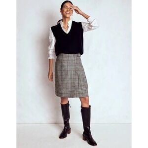 BODEN Plaid Wrap Mini Skirt Wool Blend Brown Size 14R New With Tags